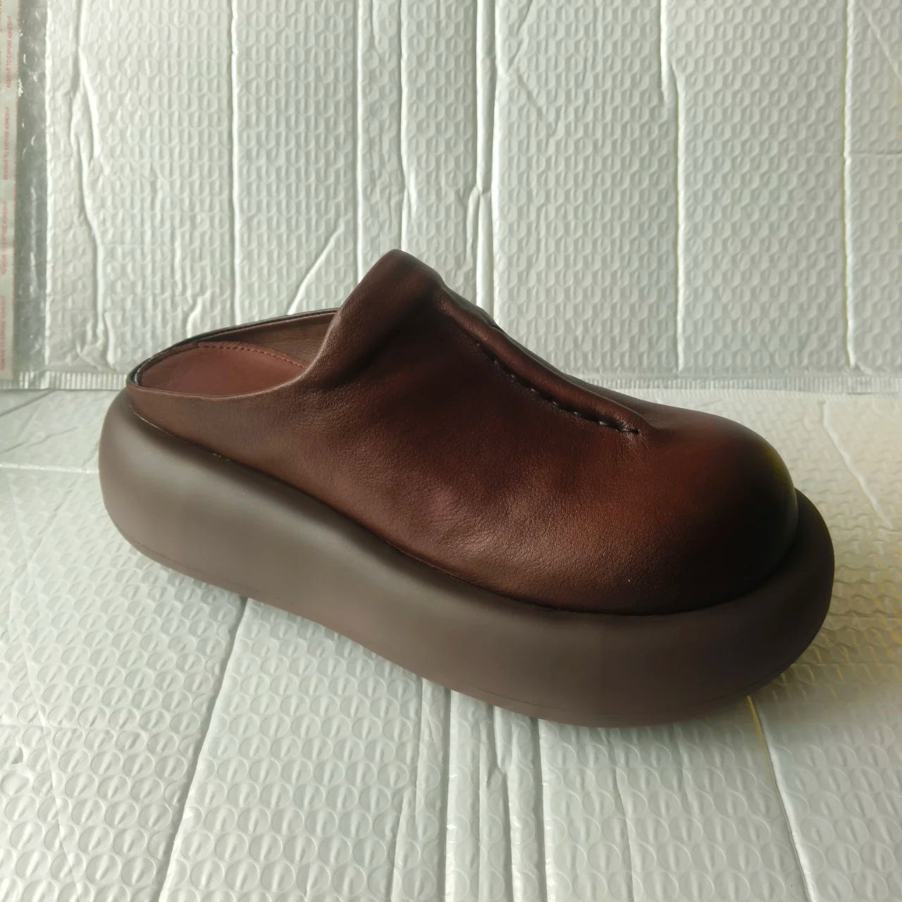 5.5cm Genuine Leather Women Flats Summer Round Toe Comfy Shoes Elthnic Ladies Retro Slip on Loafer Sandals Platform Wedge Rubber