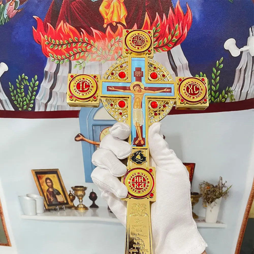 HTISOK Orthodox Jesus Cross Hand Hold Cross Blessing Cross Catholic Christian Church Wall Decor Religious Gift for Priest