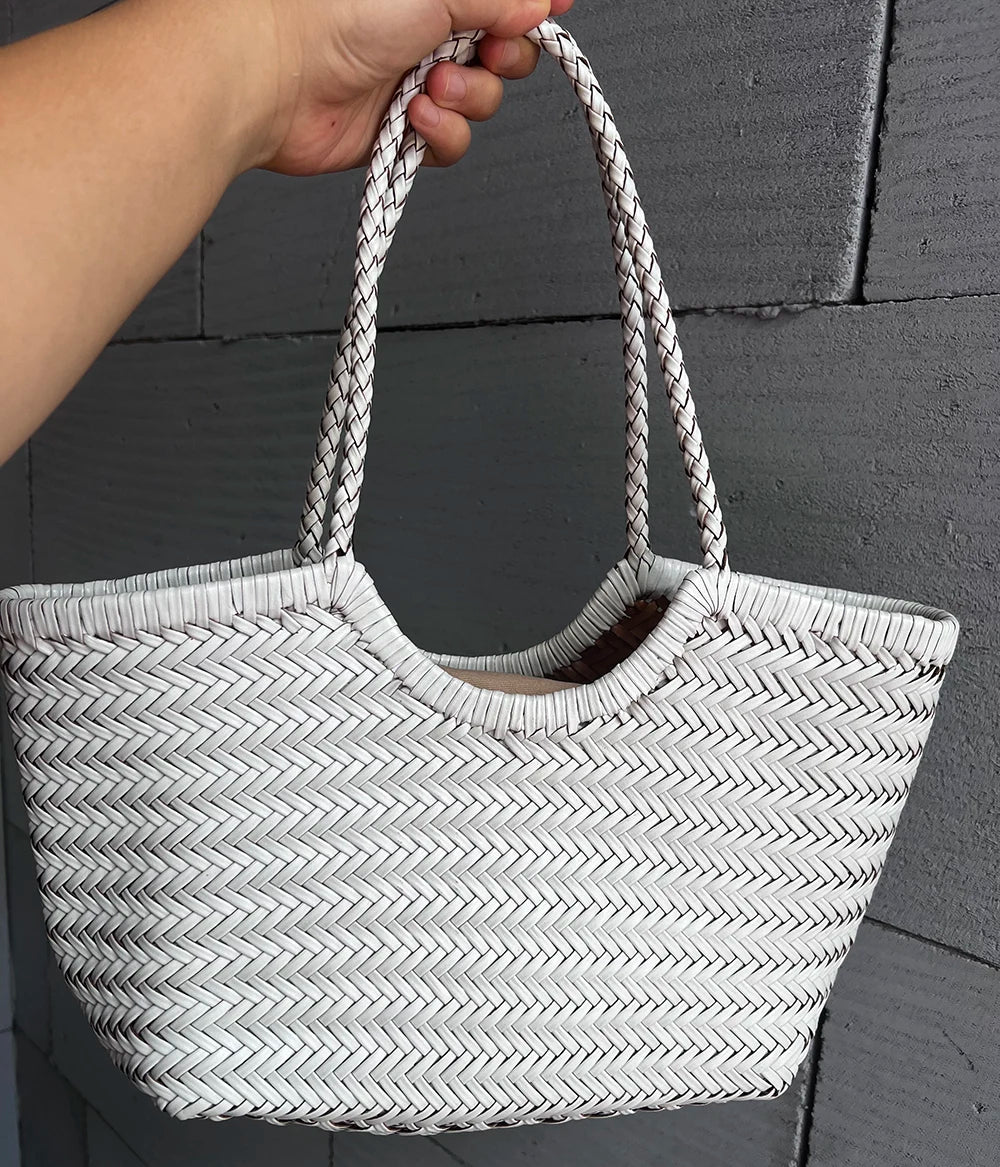 Fashion Leather Handbags Woman Cow Second Layer Split Leather Weave Shopping Bags Basket Tote Purse Handle Bags