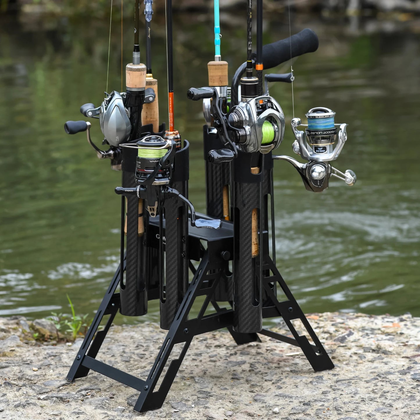 Gomexus Rod  Holder stand P6 for area Trout made of carbon lightweight Holds 6 rods foldable