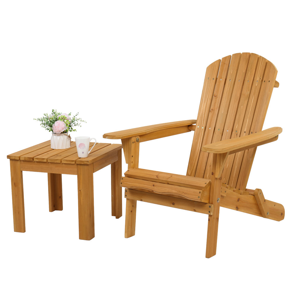 Folding Wooden Adirondack Lounger Chair with Natural Finish