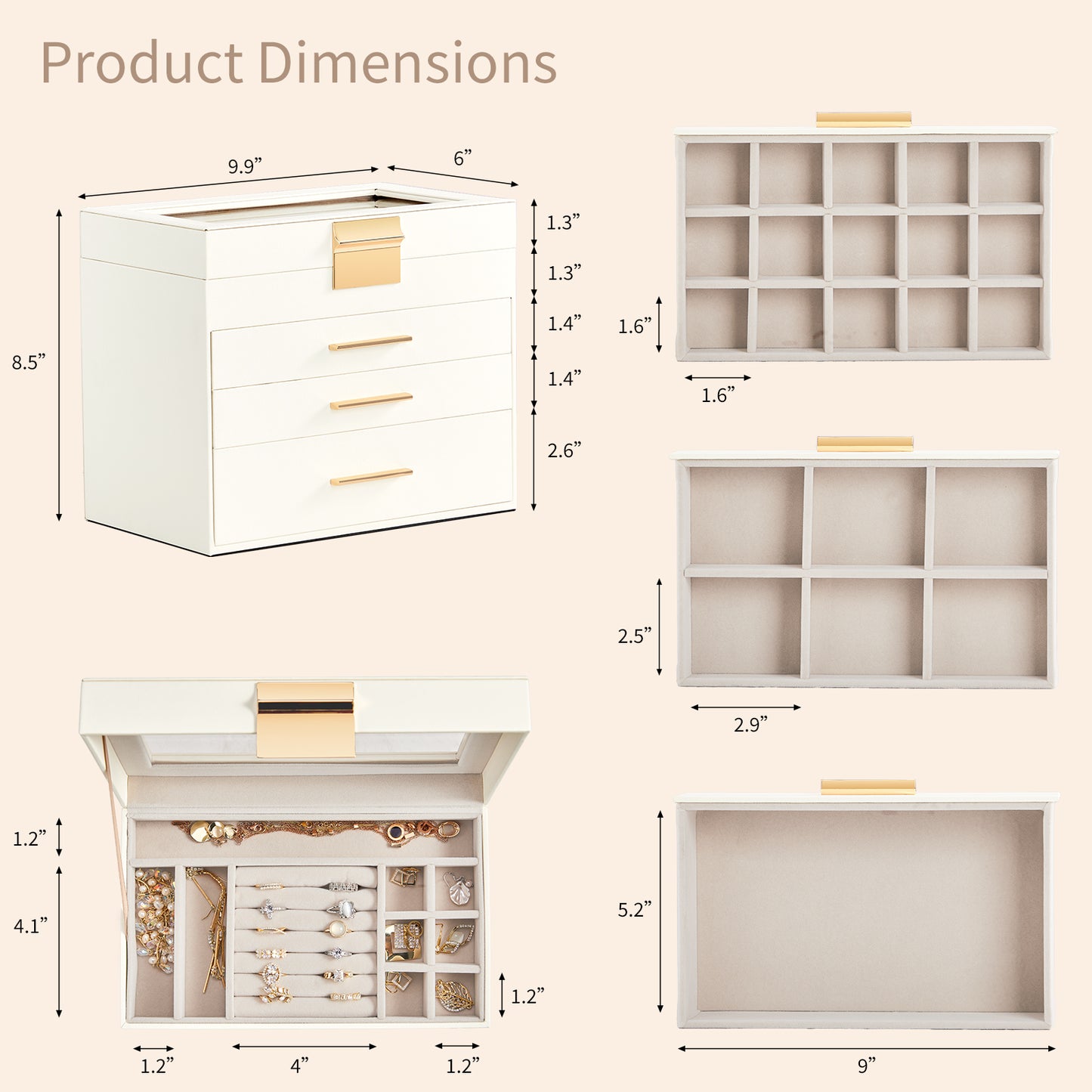 Deluxe 2-Drawer Jewelry Box with Clear Top View – White & Pink Velvet Storage Case