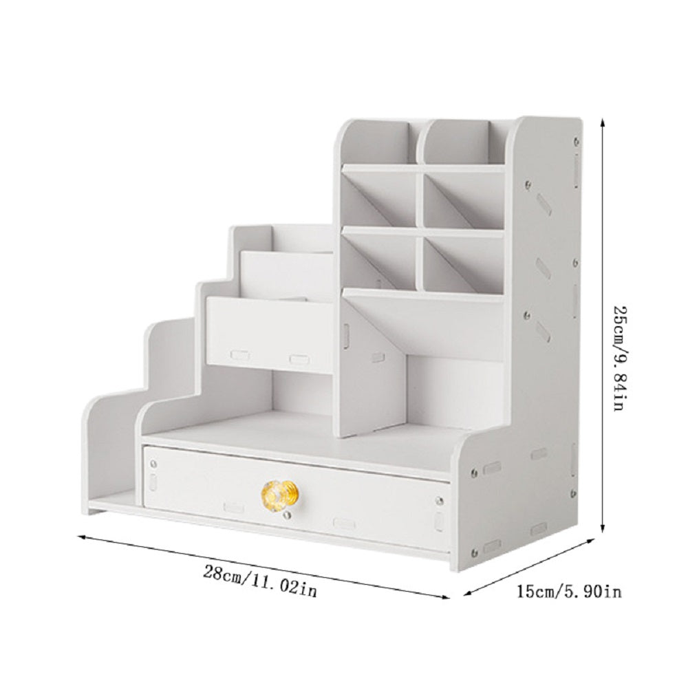 White desktop stationery organizer with drawers for home, office and school file organizer