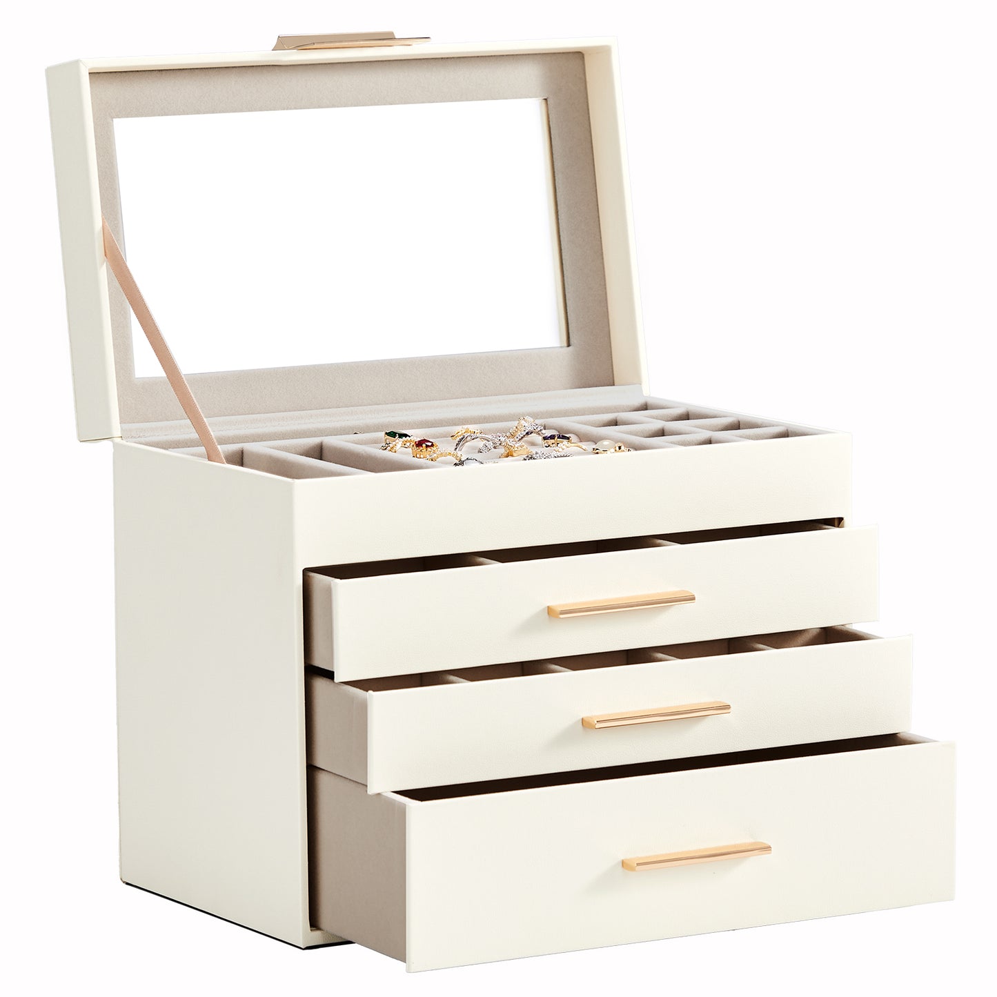 Deluxe 2-Drawer Jewelry Box with Clear Top View – White & Pink Velvet Storage Case