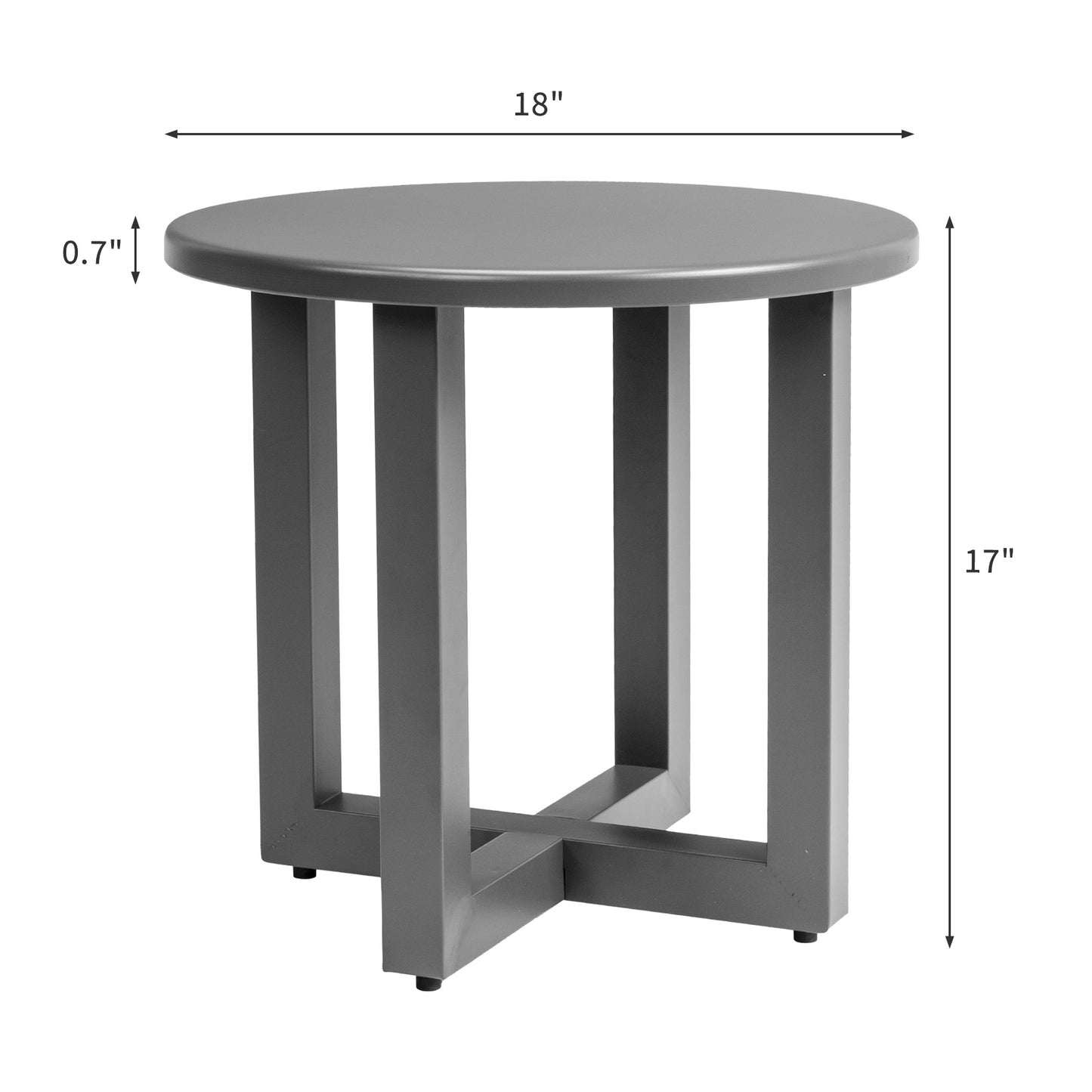 Outdoor Metal Round Table, Weather Resistant Patio End Table Side Table Coffee Bistro Table for Indoor Outdoor, Grey