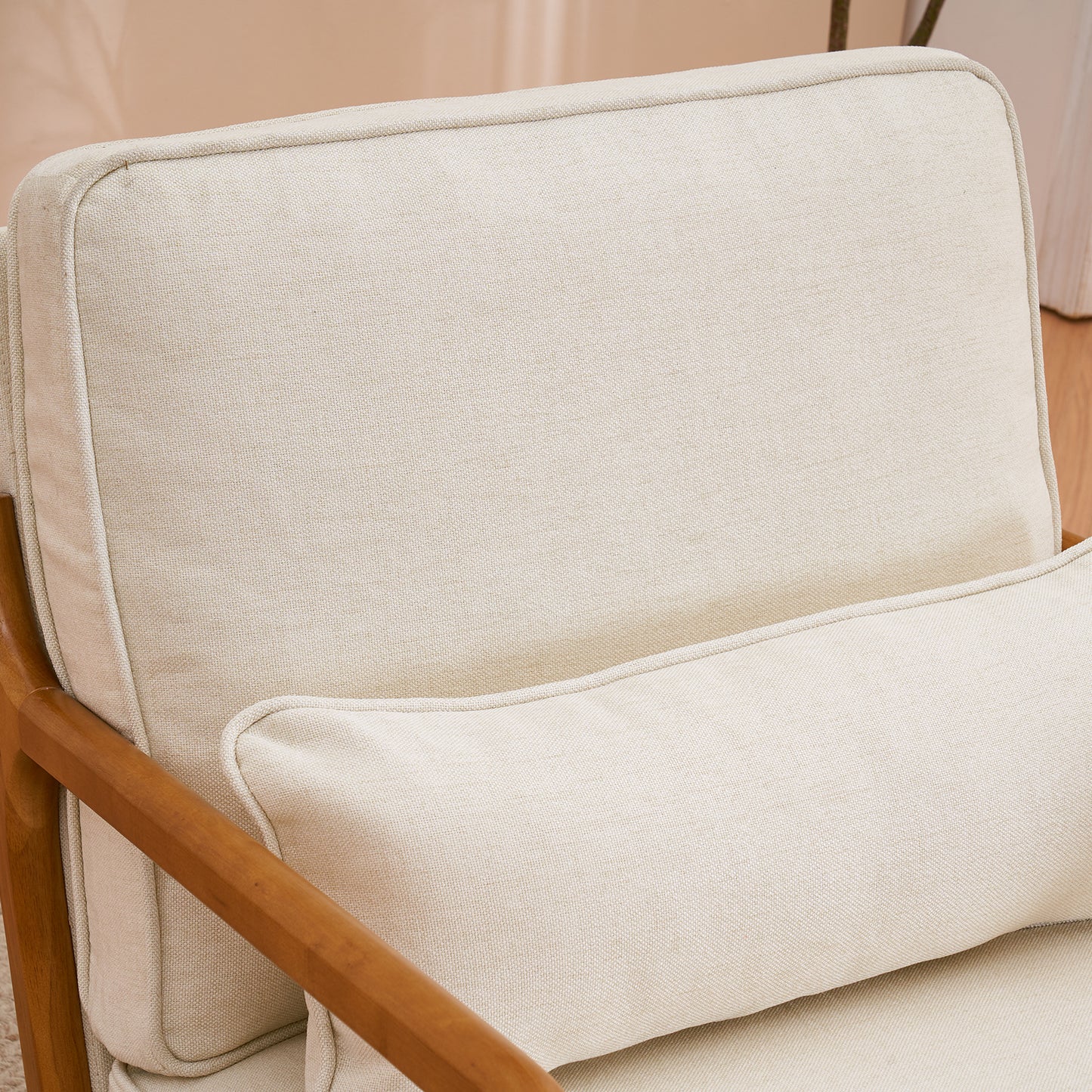 Oak Armrest Oak Upholstered Single Lounge Chair Indoor Lounge Chair Off-White