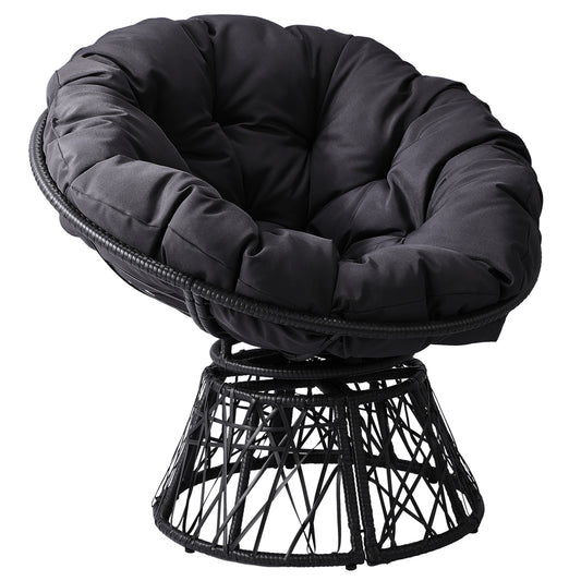 38" Ergonomic Swivel Wicker Papasan Chair with Thick Tufted Cushions, 360 Degree Rotatable Chairs for Living Room Bedroom Reading Room, Gray Cushion