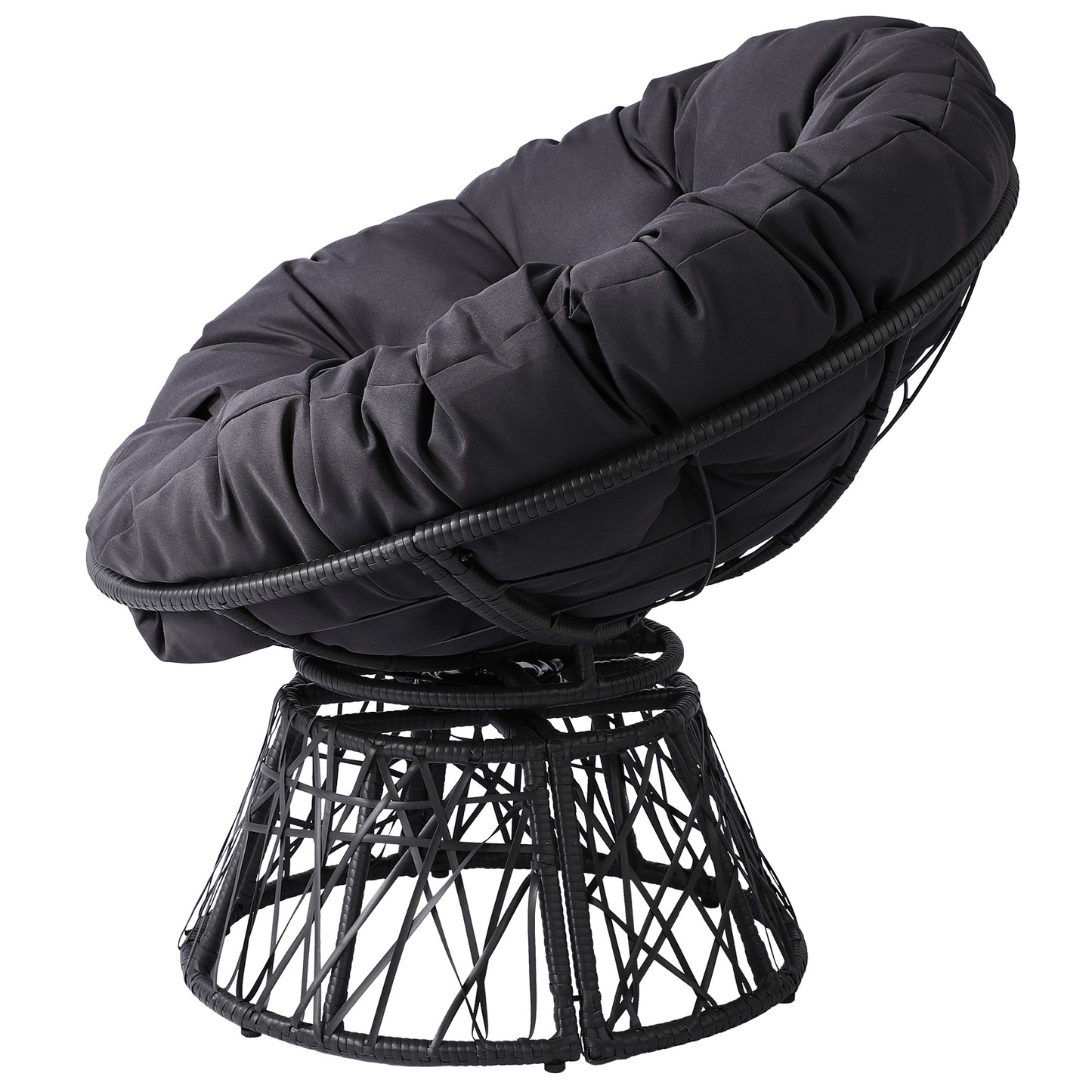 38" Ergonomic Swivel Wicker Papasan Chair with Thick Tufted Cushions, 360 Degree Rotatable Chairs for Living Room Bedroom Reading Room, Gray Cushion