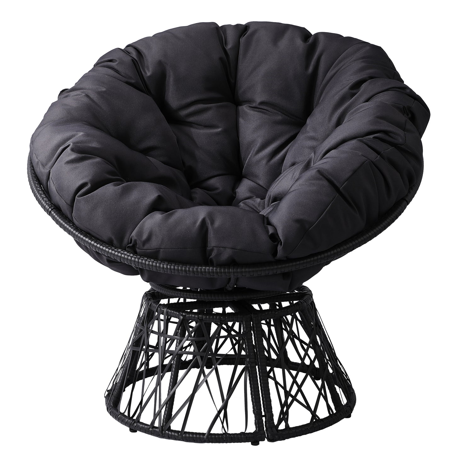 38" Ergonomic Swivel Wicker Papasan Chair with Thick Tufted Cushions, 360 Degree Rotatable Chairs for Living Room Bedroom Reading Room, Gray Cushion