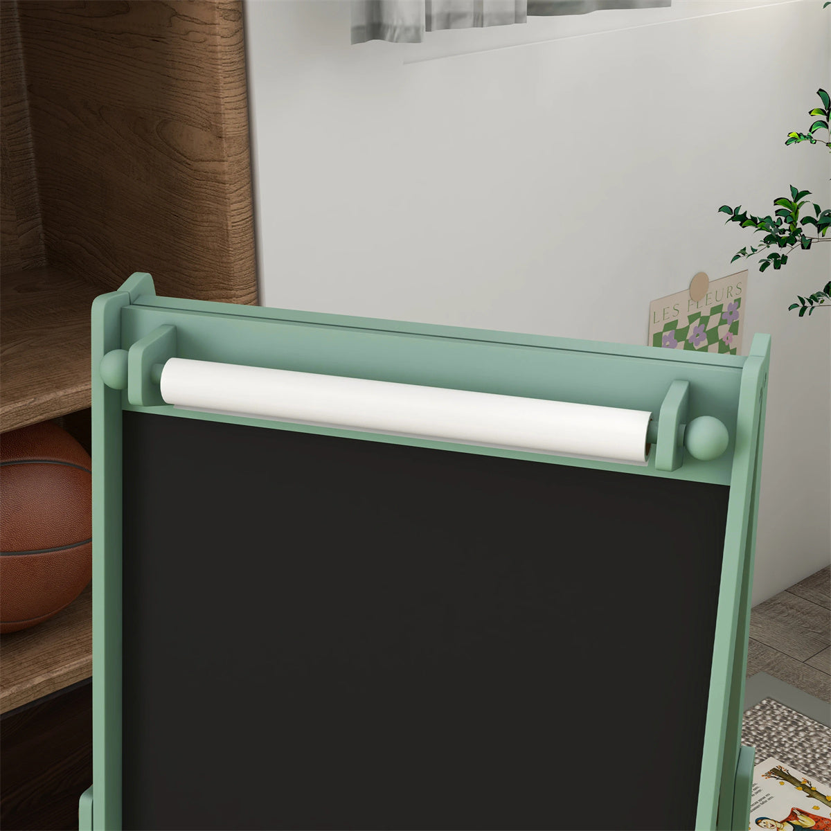 Art Easel with Paper Roll, Blackboard, Whiteboard, Storage, Green