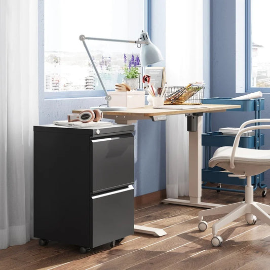 GALAXHERO 2 Drawer Metal File Cabinet Under Desk with Lock Space Saving Document Organizer for Letter Legal A4 Files