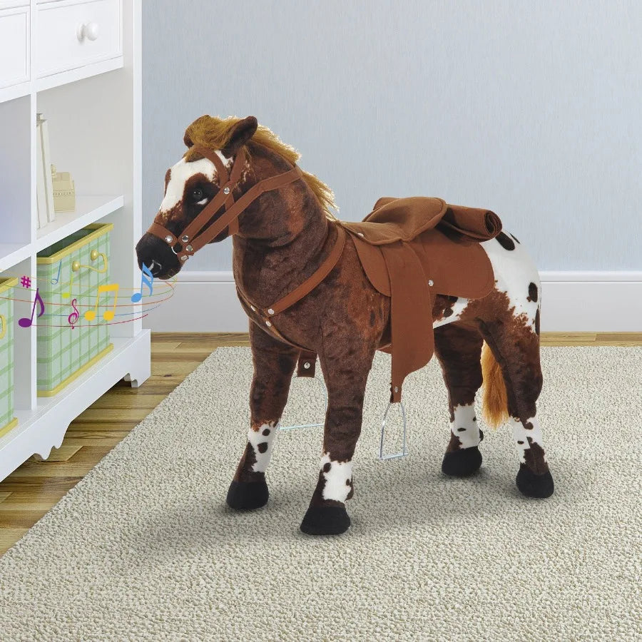 Qaba SoundMaking Ride On Horse for Toddlers 35 with Neighing and Galloping Sound Stuffed Animal Horse Toy for with Padding Soft