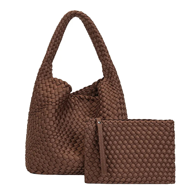 New Neoprene Leather Woven Underarm Bag Pure Hand-woven Bags Basket Design Large Capacity Shoulder Bag Commuter Classic Handbag
