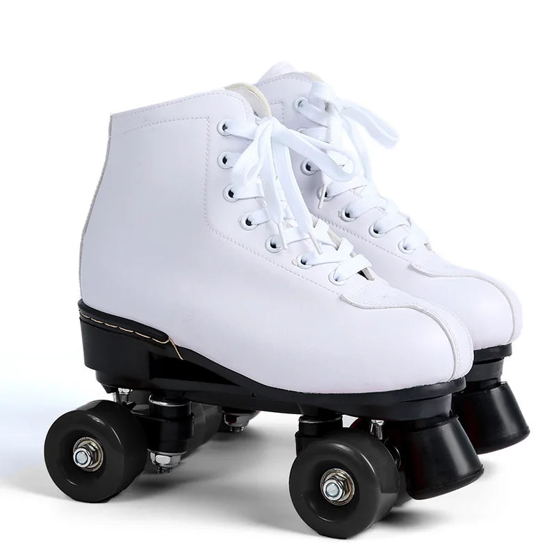 Roller Skates Shoes 4 Wheels Flash Wheel Microfiber Leather & PU Rubber Adult Men Women Unisex Sliding Quad Training Shoes 36-45