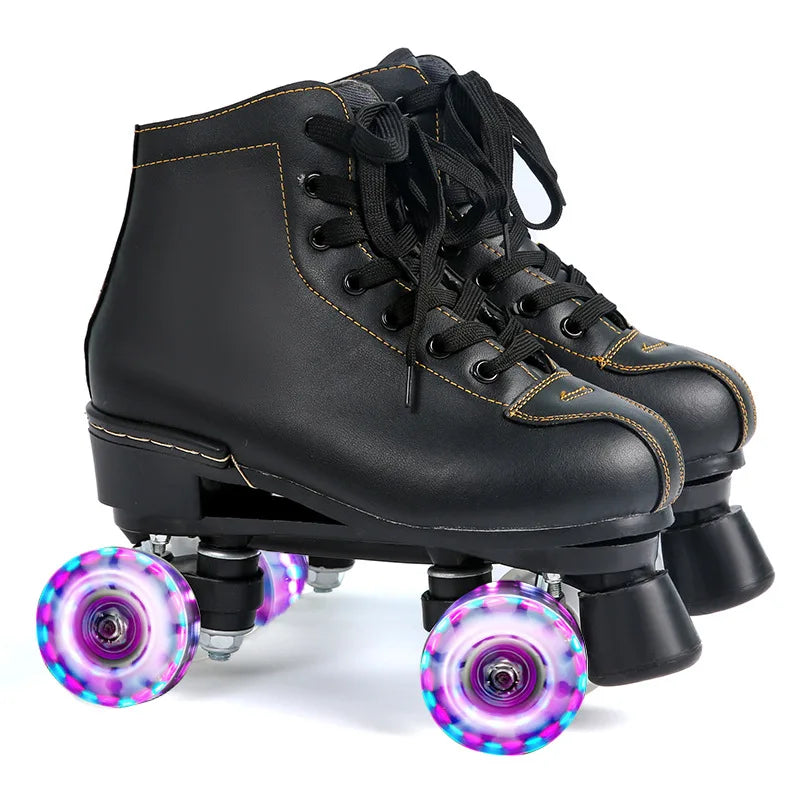 Roller Skates Shoes 4 Wheels Flash Wheel Microfiber Leather & PU Rubber Adult Men Women Unisex Sliding Quad Training Shoes 36-45