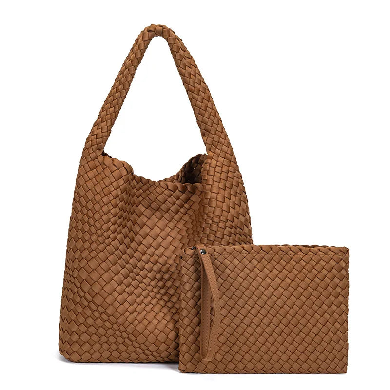 New Neoprene Leather Woven Underarm Bag Pure Hand-woven Bags Basket Design Large Capacity Shoulder Bag Commuter Classic Handbag