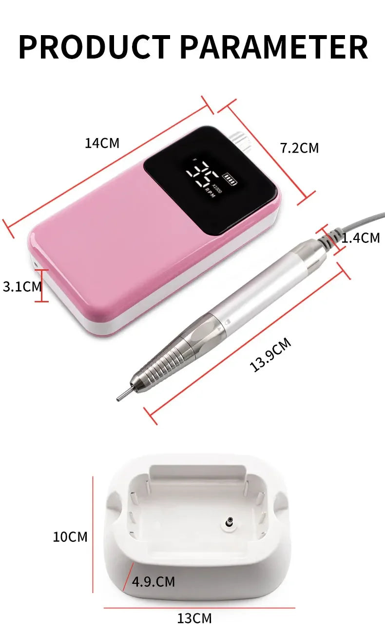 New 85W Electric Nail File 35000 RPM Cordless Professional Brushless Nail Drill Machine
