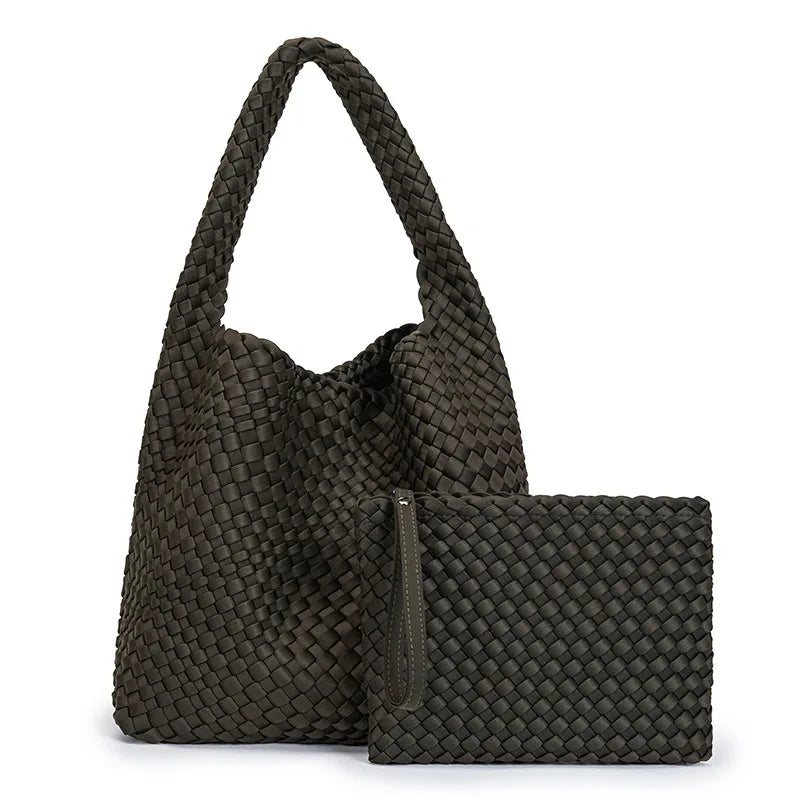 New Neoprene Leather Woven Underarm Bag Pure Hand-woven Bags Basket Design Large Capacity Shoulder Bag Commuter Classic Handbag