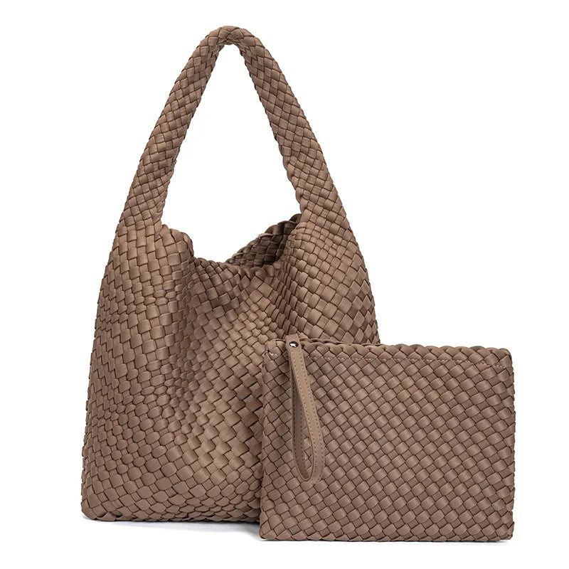 New Neoprene Leather Woven Underarm Bag Pure Hand-woven Bags Basket Design Large Capacity Shoulder Bag Commuter Classic Handbag