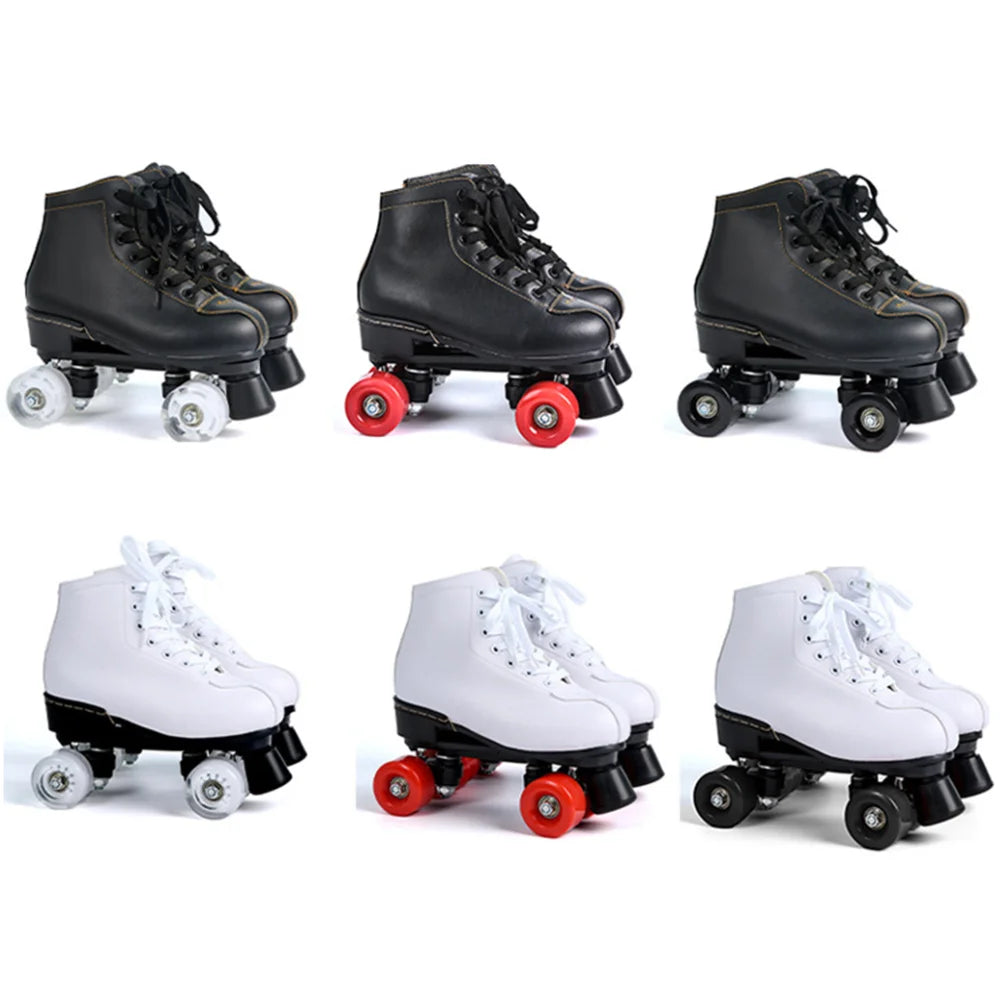 Roller Skates Shoes 4 Wheels Flash Wheel Microfiber Leather & PU Rubber Adult Men Women Unisex Sliding Quad Training Shoes 36-45