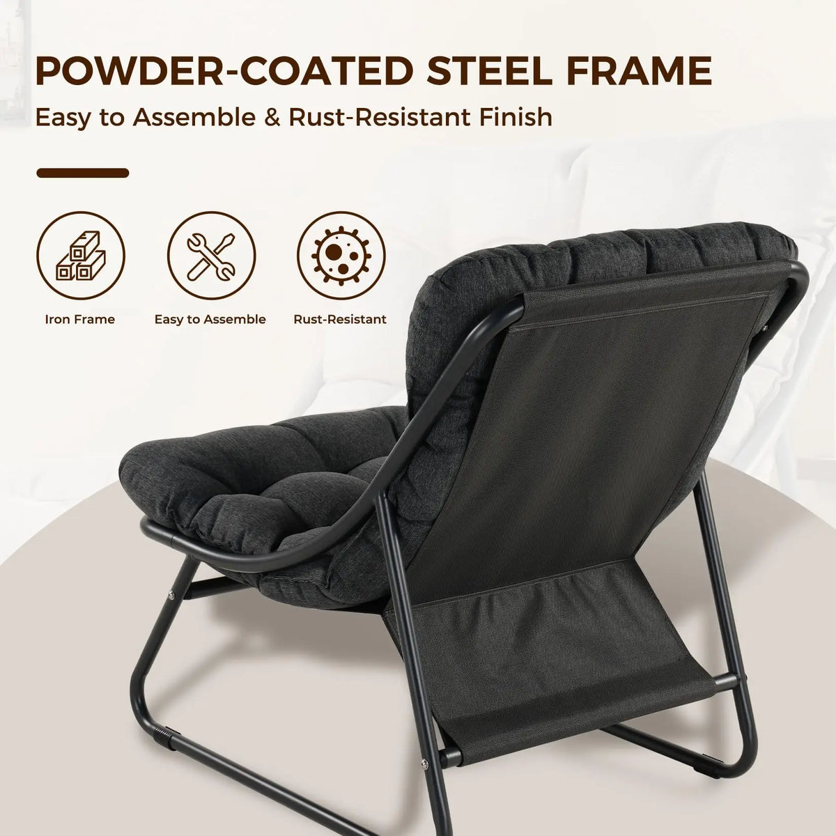 Outdoor Lounge Chair with Foot Stool, Comfy Sling Recliner Chair with Puffy Cushion and Foot Rest, Modern Patio Furniture Set