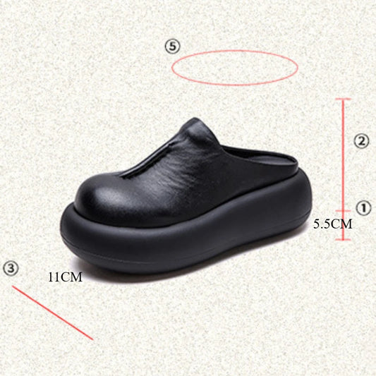 5.5cm Genuine Leather Women Flats Summer Round Toe Comfy Shoes Elthnic Ladies Retro Slip on Loafer Sandals Platform Wedge Rubber