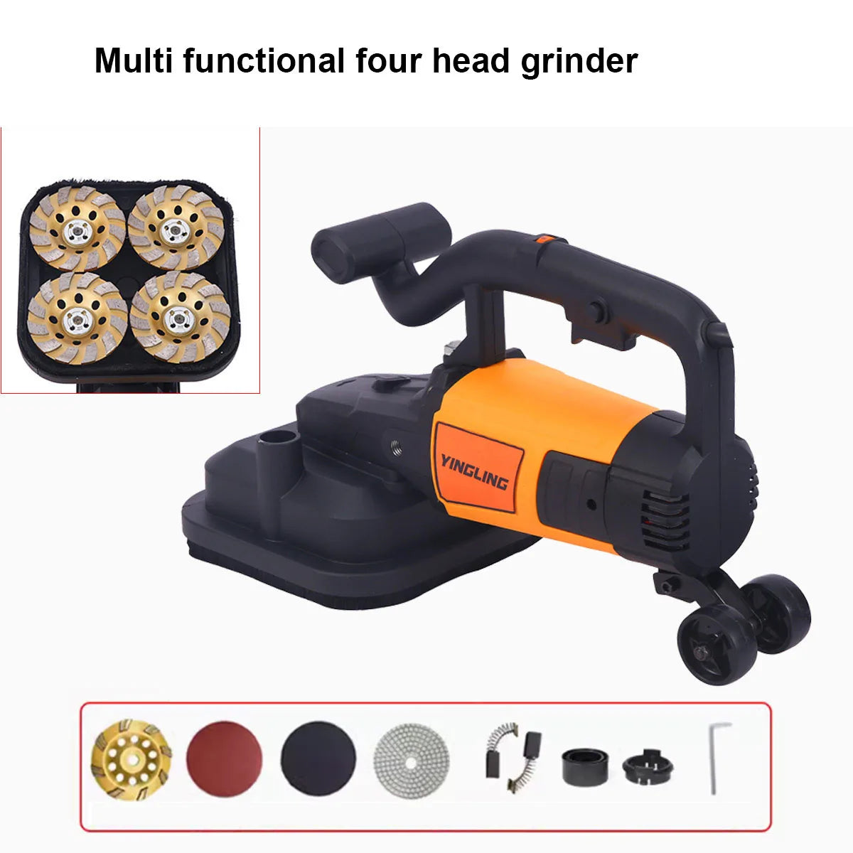 Multifunctional Four Head  Cement Wall Rough Grinder Dust-free Plasterer with Extension Rod Walls Concrete Floors Polish Tool