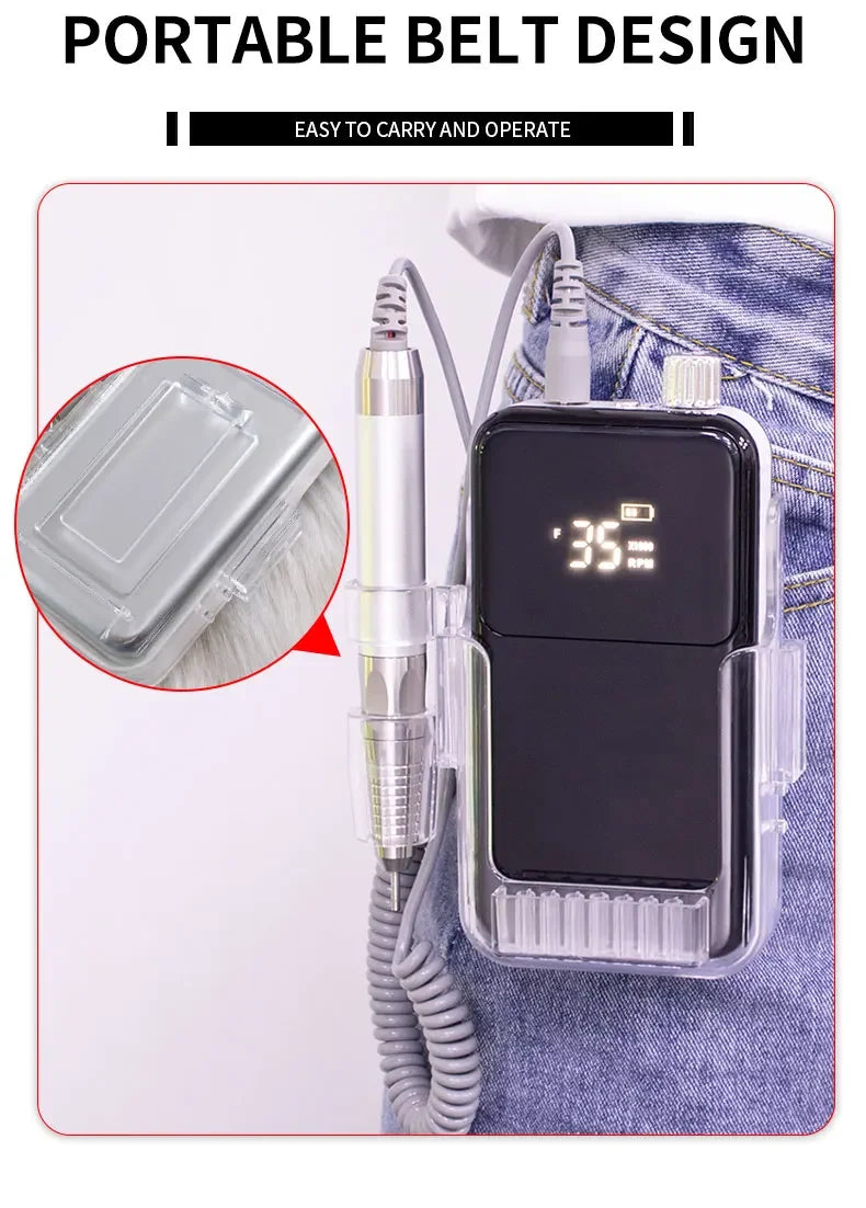New 85W Electric Nail File 35000 RPM Cordless Professional Brushless Nail Drill Machine