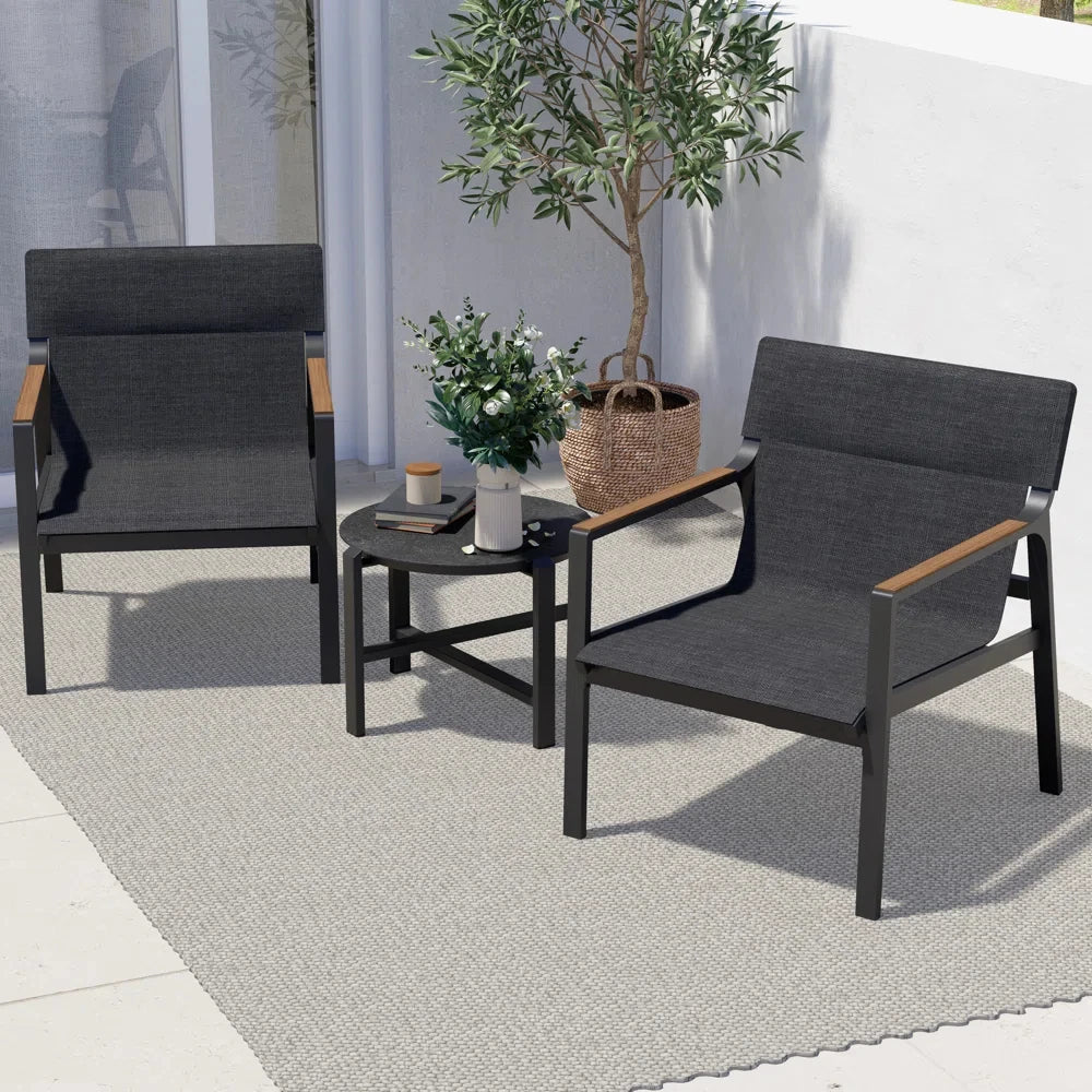 3-Piece Bistro Set with Mesh Sling Armchairs, Outdoor Conversation Set with Side Table, Weather-Resistant Aluminum, Mesh Sling