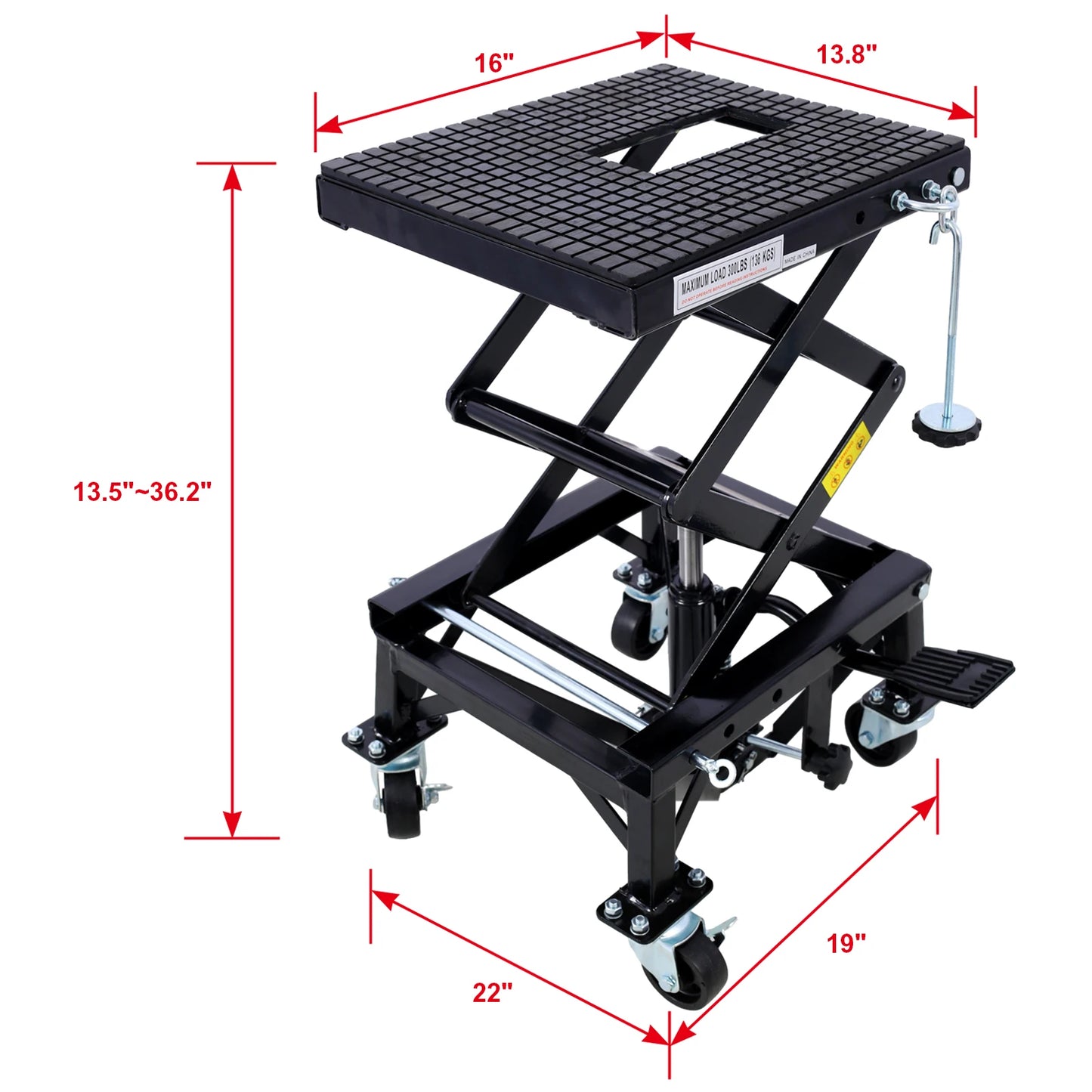 300 lbs Hydraulic Lift Jack Heavy Duty Motorcycle Lift Jack Table Scissor Lift Stand Operated ATV Dirt Bike Scissor Stand