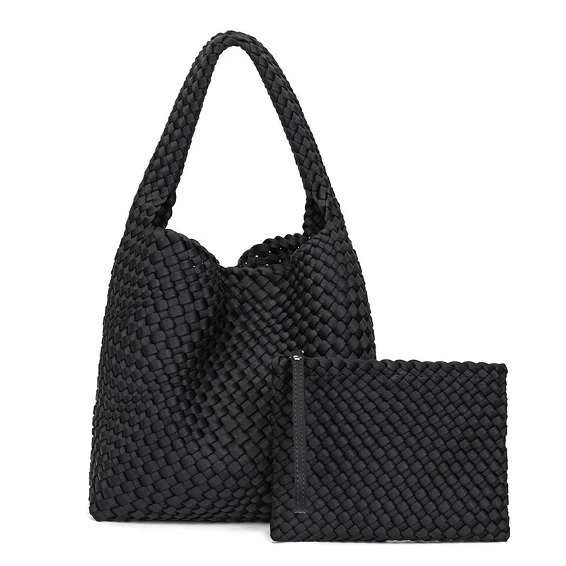 New Neoprene Leather Woven Underarm Bag Pure Hand-woven Bags Basket Design Large Capacity Shoulder Bag Commuter Classic Handbag