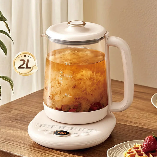 2L Health Kettle Temperature Control Glass Flower teapot Home Electric Kettle Appointment Stew Boil Kettle Multi-function 220V