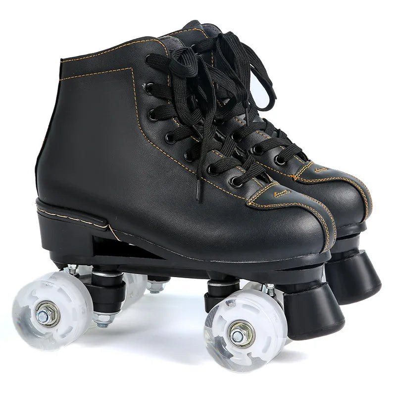 Roller Skates Shoes 4 Wheels Flash Wheel Microfiber Leather & PU Rubber Adult Men Women Unisex Sliding Quad Training Shoes 36-45
