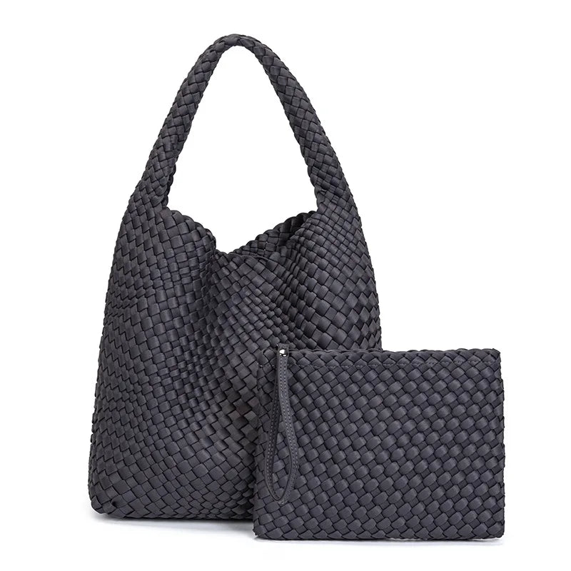 New Neoprene Leather Woven Underarm Bag Pure Hand-woven Bags Basket Design Large Capacity Shoulder Bag Commuter Classic Handbag