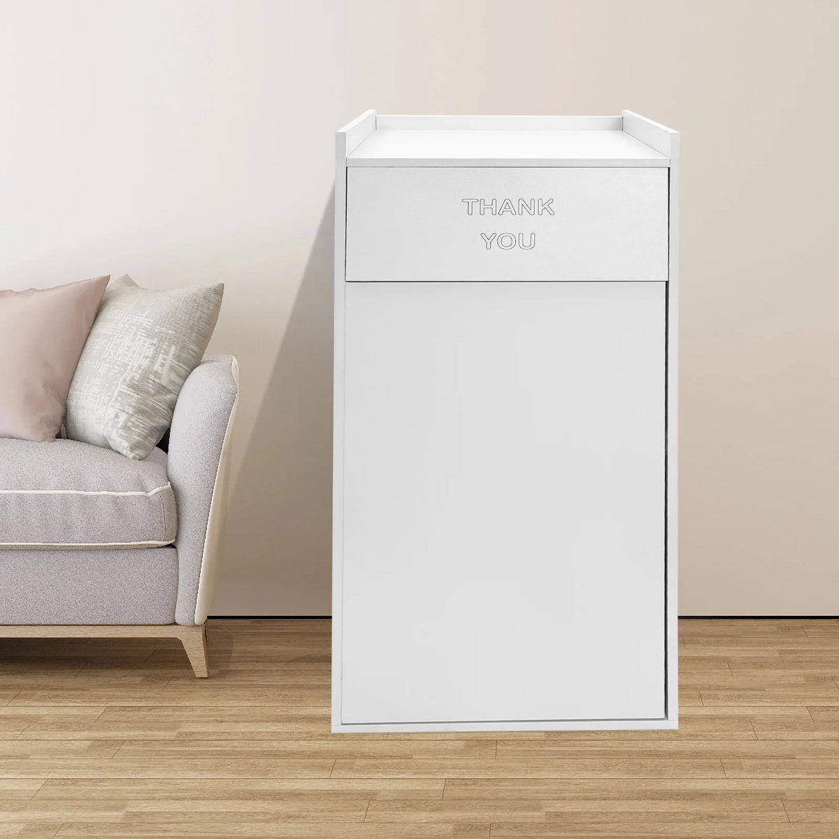 Bymaocar Silver 30L Freestanding Wooden Garbage Bin, Detachable & Foldable Canvas Garbage Bag for Offices, Libraries & Lounges