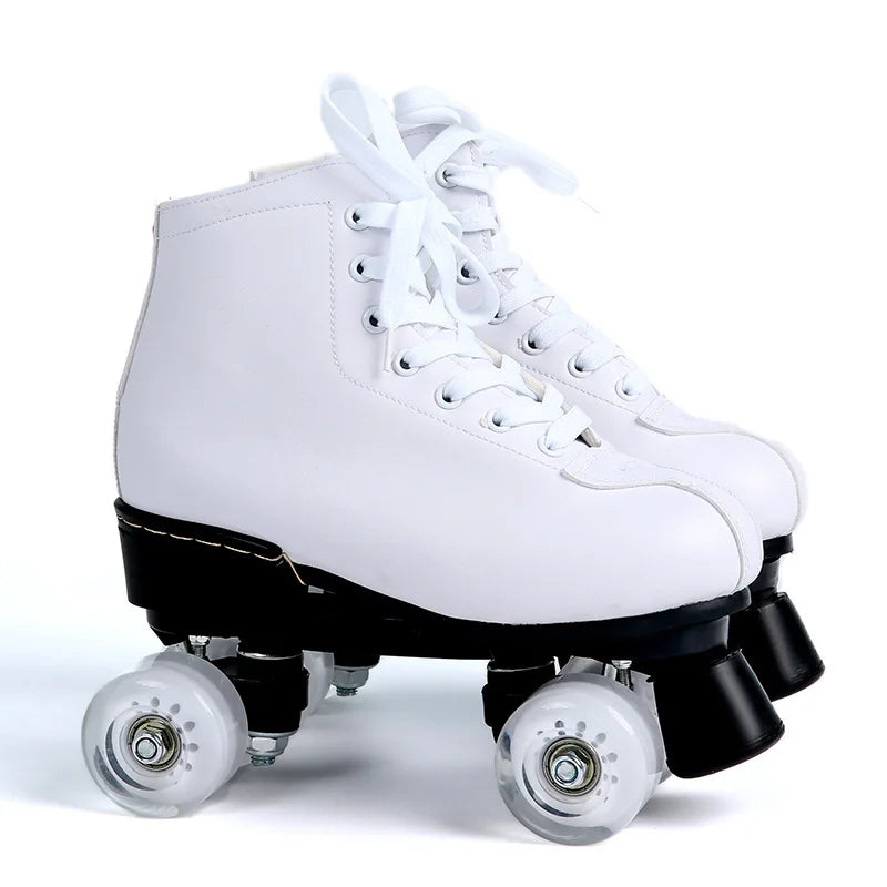 Roller Skates Shoes 4 Wheels Flash Wheel Microfiber Leather & PU Rubber Adult Men Women Unisex Sliding Quad Training Shoes 36-45