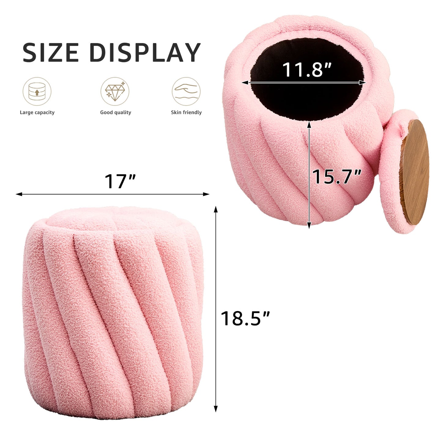 Ottoman with Storage Round Vanity Stool Ottomans Foot Rest for Makeup Room Upholstered Padded Seat Foot Stool for Living Room Entryway Teddy Velvet 