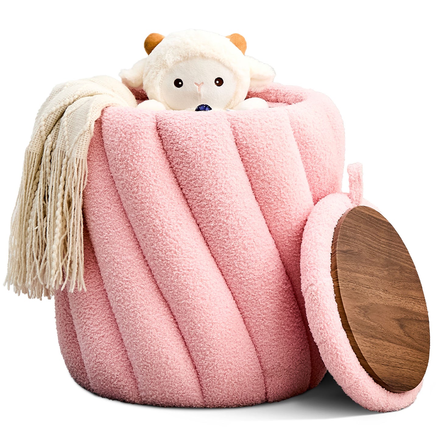 Ottoman with Storage Round Vanity Stool Ottomans Foot Rest for Makeup Room Upholstered Padded Seat Foot Stool for Living Room Entryway Teddy Velvet 