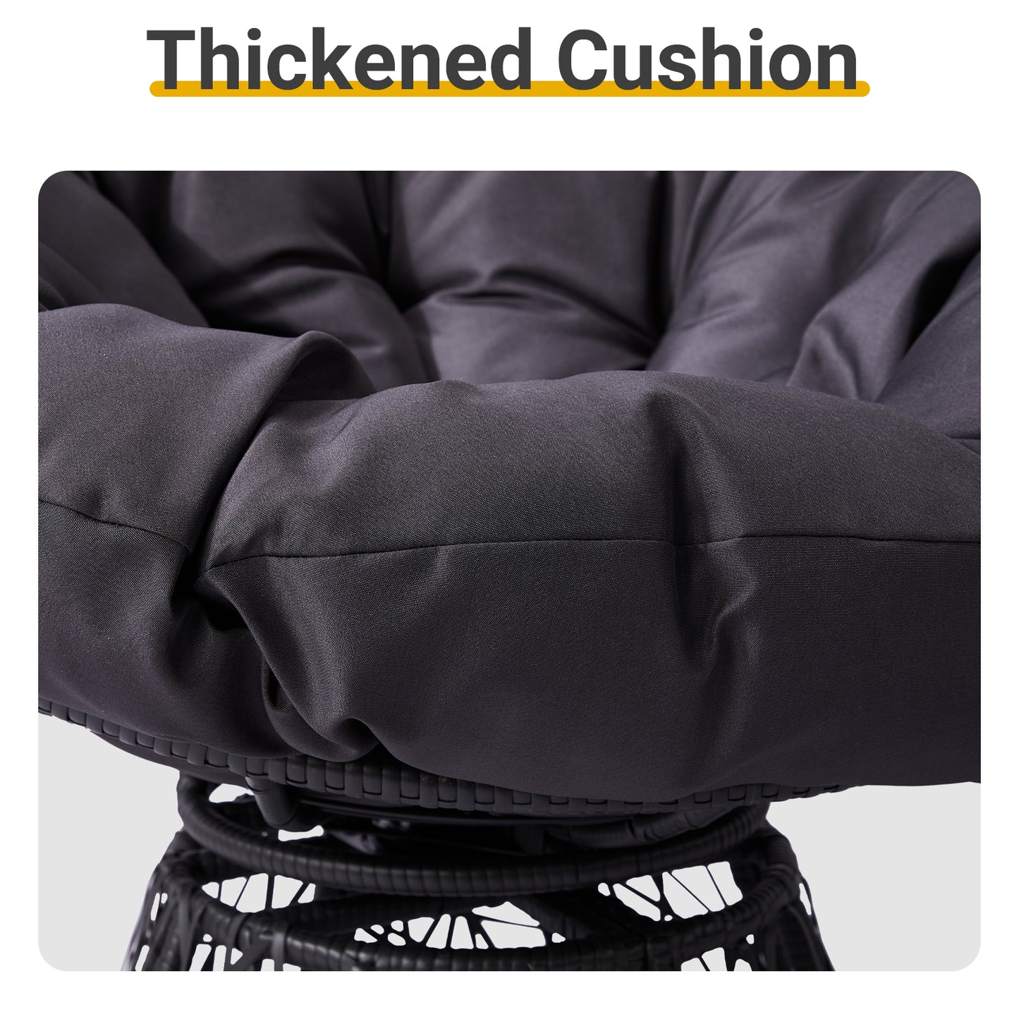 38" Ergonomic Swivel Wicker Papasan Chair with Thick Tufted Cushions, 360 Degree Rotatable Chairs for Living Room Bedroom Reading Room, Gray Cushion